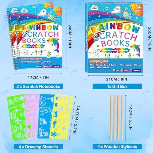 Image of ZMLM Scratch Paper Art Craft: 2 Pack Rainbow Scratch Set for 3 4 5 6 7 8 9 10 Years Old Girls Boys Students Drawing Coloring Black Magic Art Supplies Kits Gifts School Birthday Party Toys (Ocean)