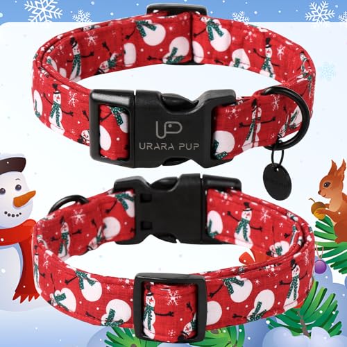 Image of Red Christmas Dog Collar, Cute Snowman Christmas Collar with Quick Release, Comfortable Cotton Dog Collars for Puppy Girl Boy Dogs
