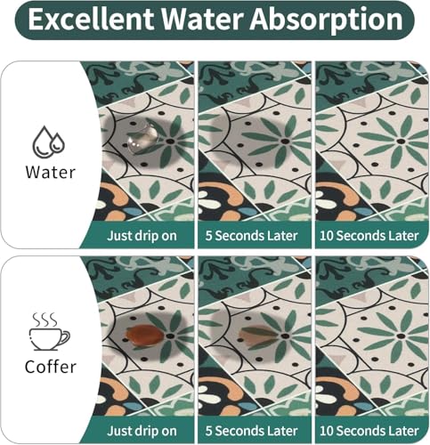 Image of Dish Drying mat for Kitchen Water Absorbent mats for Kitchen Utensils Large Dry mat for Kitchen Utensils Drying mat Water Absorbent mats for Kitchen Large Size 58x38cm (Design 24)