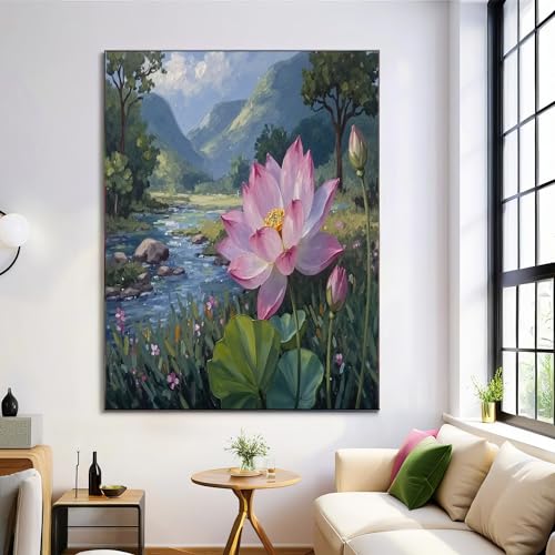 Lienzo cuadros decorativos de loto rosadas GDJSMIN de 60x80 cm para pared