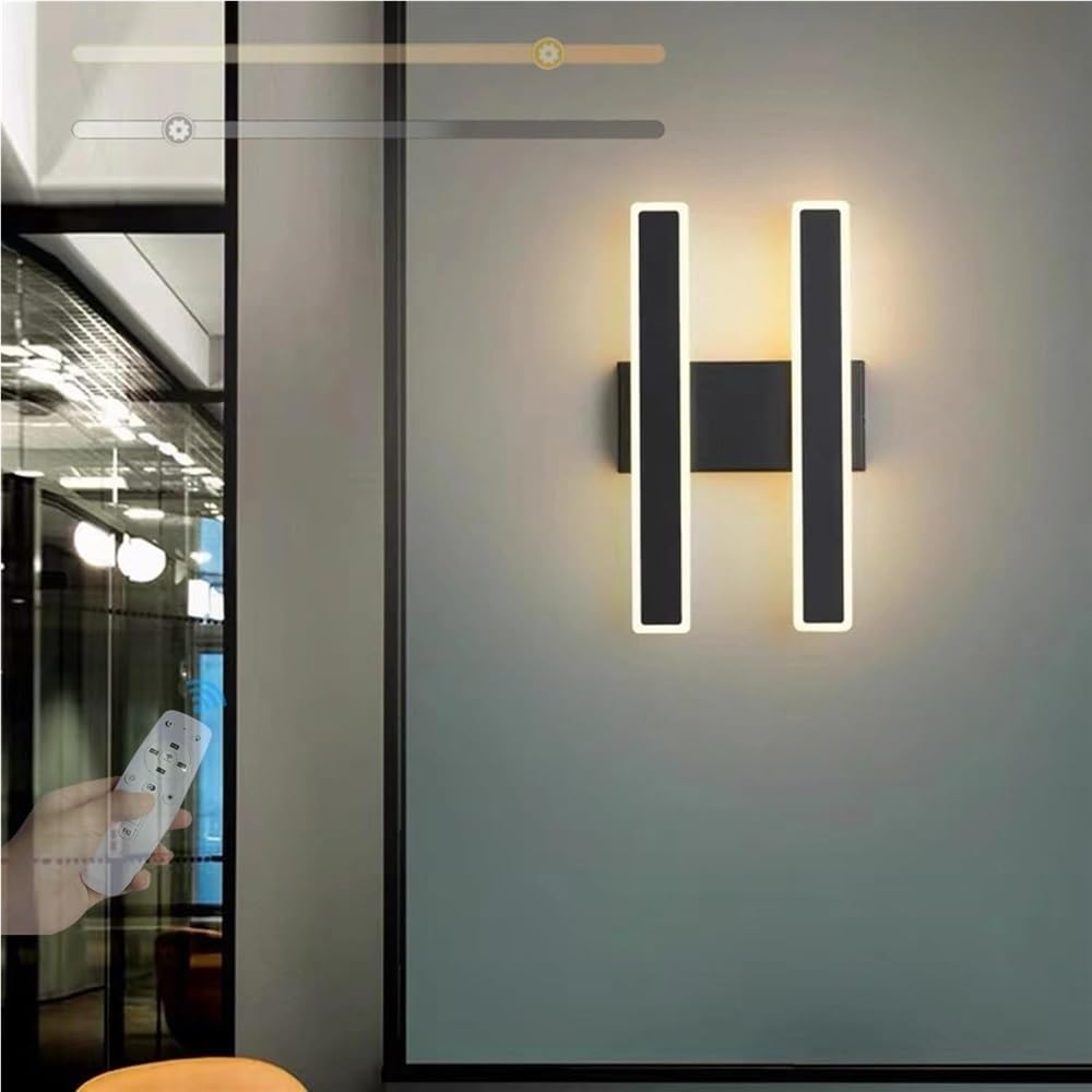 HCZKIUJY Dimmable Modern Wall Sconce with Remote Control, Long Acrylic Indoor Lighting Fixture for Bedroom, Living Room, Corridors, and Stairs (Black-31cm)