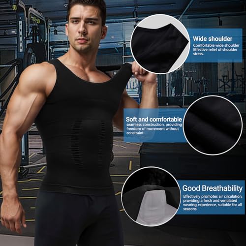 Image of MEETYOO Mens Compression Shirt Slimming Undershirt for Men Shapewear Gynecomastia Compression Shirt Men Body Shaper