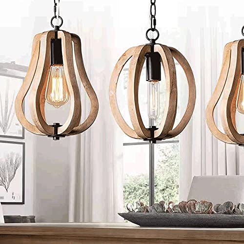 Lustre bois sculpté E27 pour éclairage restaurant et comptoir bar