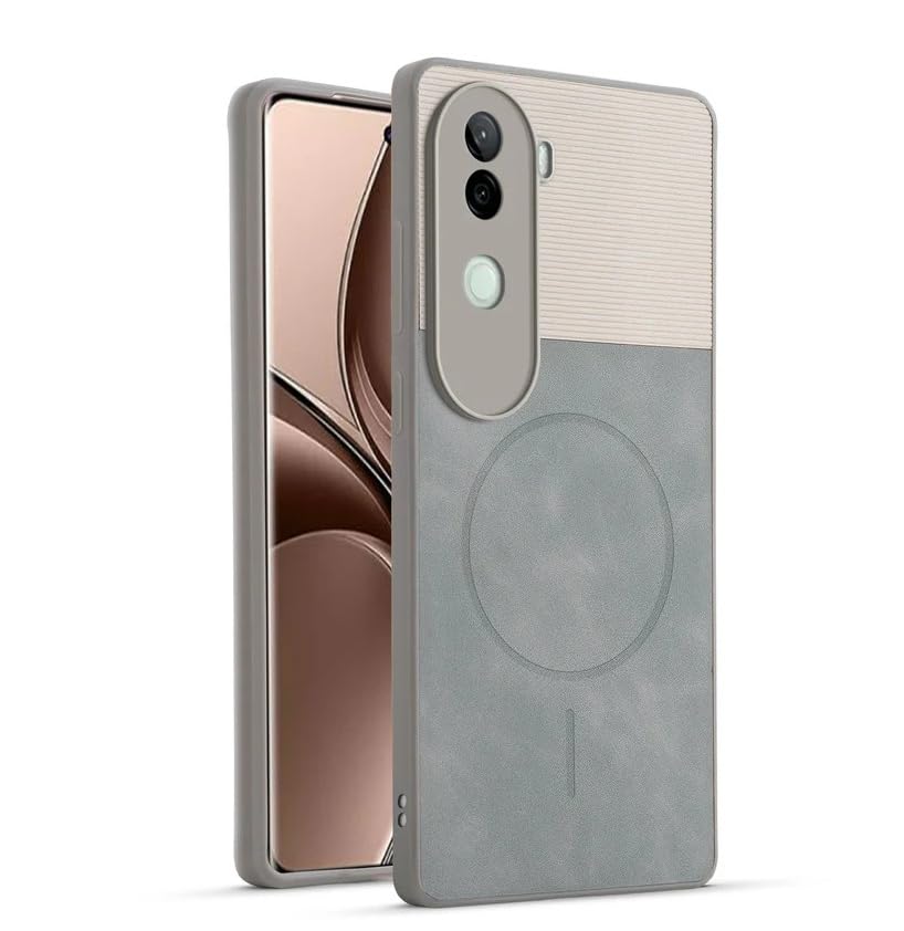 Image of Bintage CASE Mac Safe Design Hard Light Weight Back Case | Soft Border Camera Protect | Dual PU Leather Finish Back Cover Compatible for iQOO Z9s 5G - White & Grey