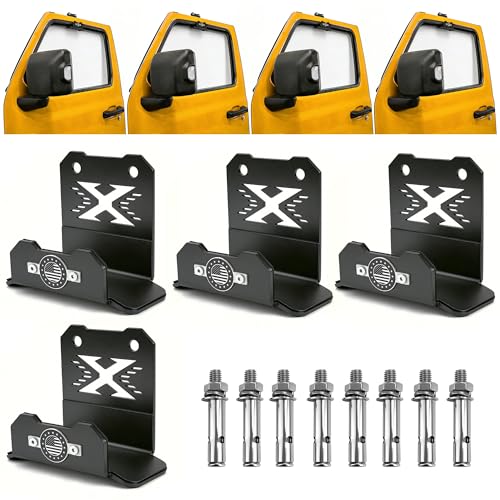 Riasdy 4PCS Heavy Duty Wall-Mounted Door Storage Hangers Compatible with 1956-2025 Jeep Wrangler CJ YJ TJ JK JKU JL JLU LJ JT