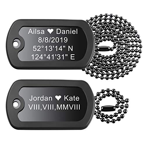 Memediy Stainless Steel Rubber Double Dog Tag Pendant Necklace, 23 Inch, Customized Engraving, Black #TOP27