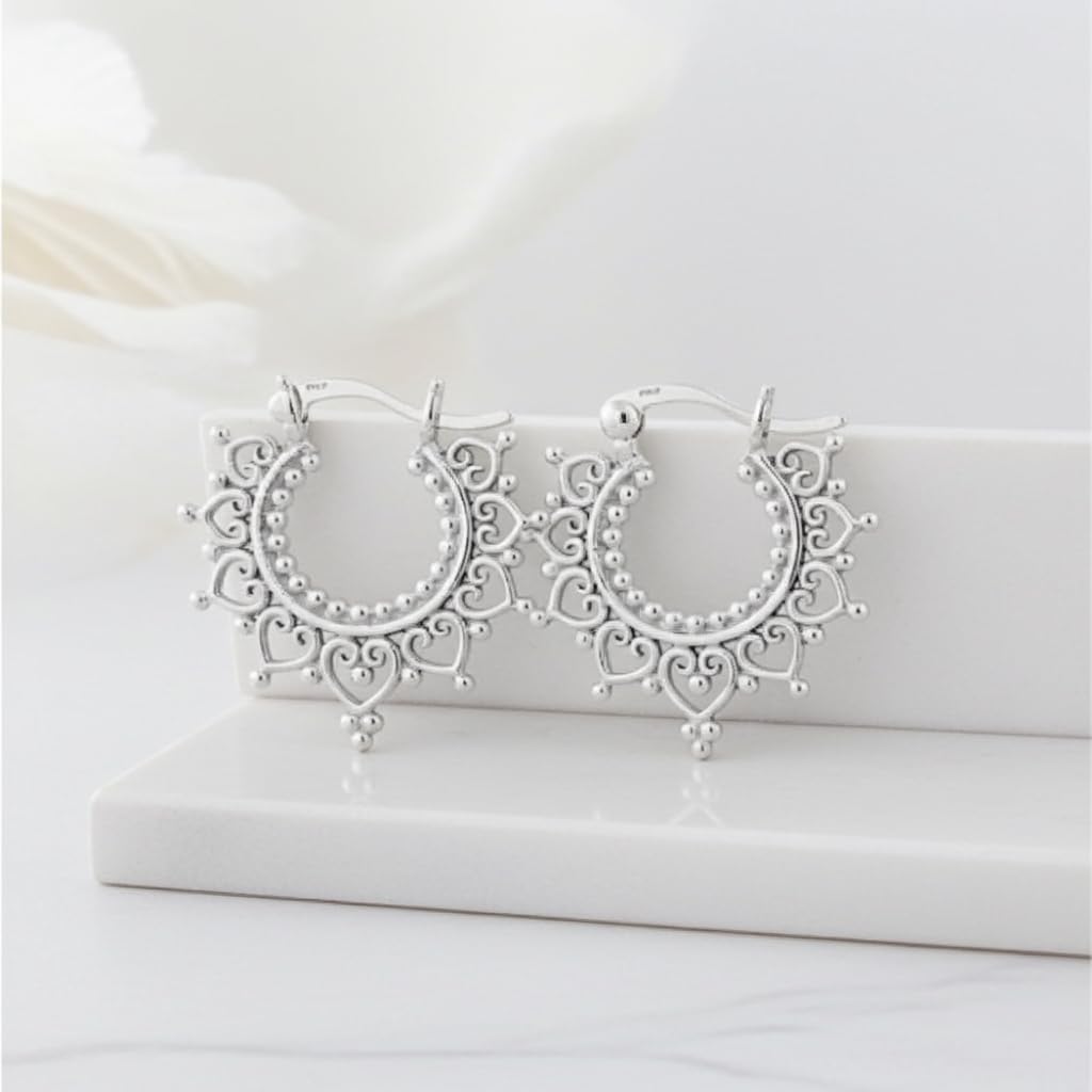 Orecchini Argento Donna Vintage Cuori Boho