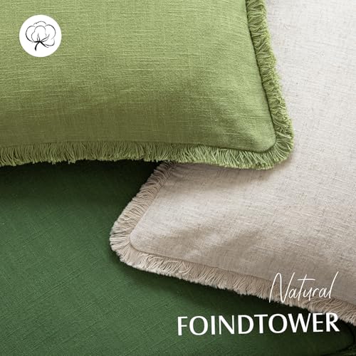 Image of Foindtower Set of 2 Decorative Linen Fringe Throw Pillow Covers Cozy Boho Farmhouse Cushion Cover with Tassels Soft Accent Pillowcase for Couch Sofa Bed Living Room Home Decor,20x20 Inch,Lush Green