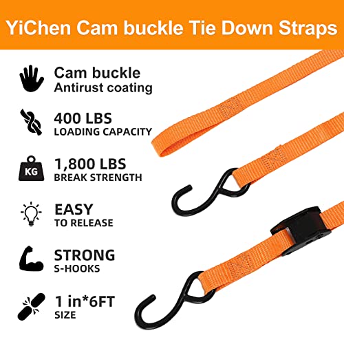Buckle Binding Strap Ratchet Lashing Strap 1" X6 'X400Lbscargo Lashing Strap Polyester Webbing Coating S Hook Cam Buckle Metal Buckle Fixed Strap (Set Of 4 Pieces) #TOP1
