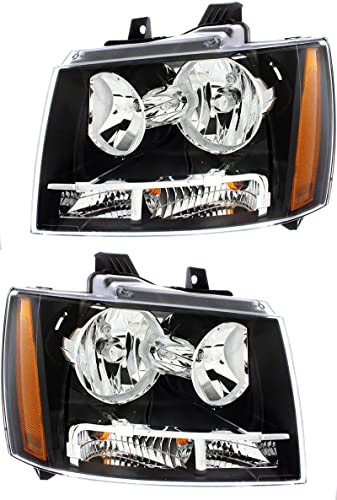JP Auto Compatible with Chevrolet Chevy Tahoe,Suburban 2007-2014/Avalanche 2007 2008 2009 2010 2011 2012 2013 Headlights Lamps Set Halogen Driver and Passenger Side