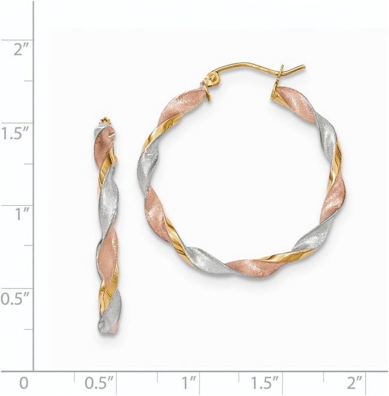 14k Tri-Color Post Gold Satin Twisted Hoop Earrings 33x4mm Wide Hoop Earring for Women - Image 2