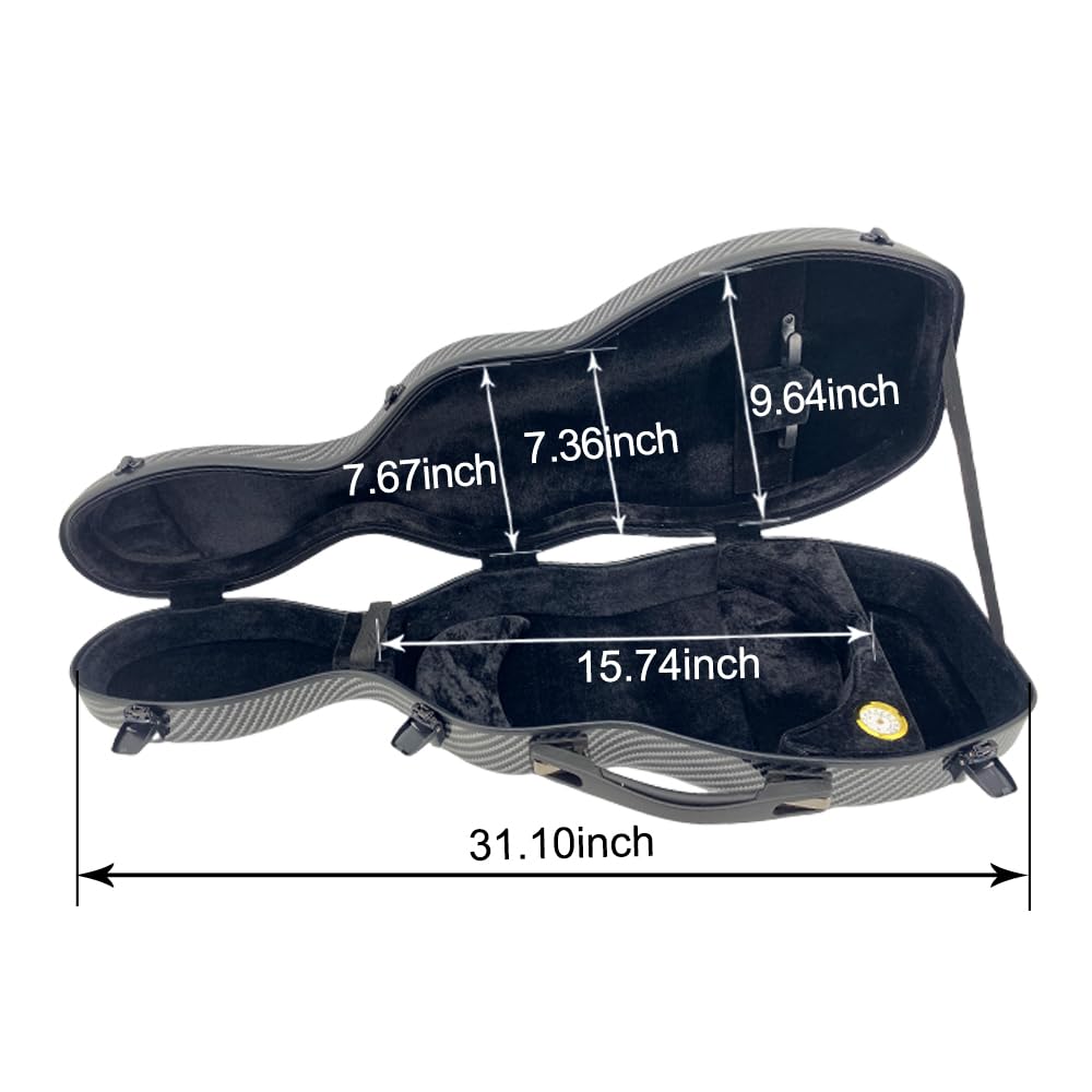 Violinenkoffer 4/4 mit Rucksackgurten, ultraleicht, Hartschale, Reisekoffer aus Kohlefaser, mit Bogenhaltern und Hygrometer, maximaler Schutz, wasserdicht, langlebig (schwarz)