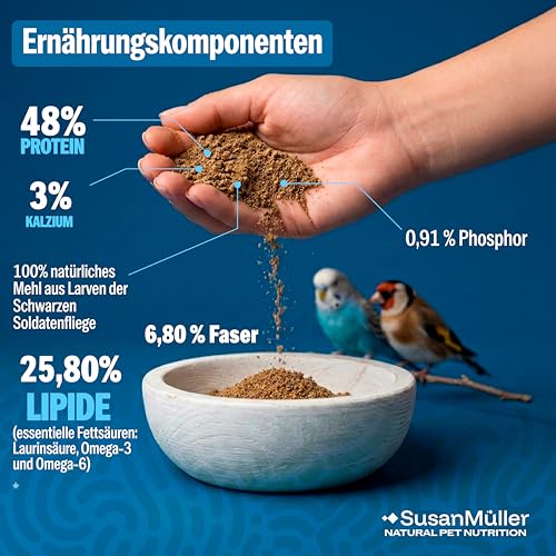 Natürliches Insektenmehl Aus Larven Der Schwarzen Soldatenfliege Für Vögel - Proteinreich Und Kalziumhaltig Zur Ernährung Von Kanarienvögeln, Stieglitzen, Wellensittichen Und Wildvögeln
