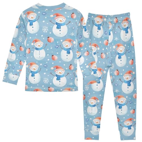 Fustylead Christmas Snowman and Snowflakes Decoration Long Sleeve Top and Matching Bottom Cotton Pajama Sets2