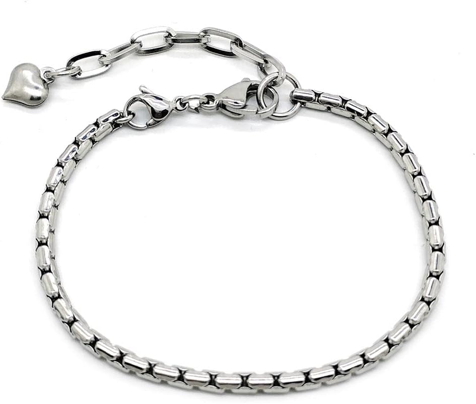 YIQIFLY 20 Pieces Stainless Steel Charm Bracelet Chain Adjustable with Heart Shape Extender Chain DIY Jewelry Chains for Women Jewelry Making (01)