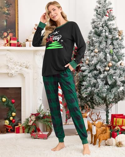 difficort Womens Christmas Pajamas Long Sleeve Pj Set Soft Plaid Pants Sleepwear with Pockets4