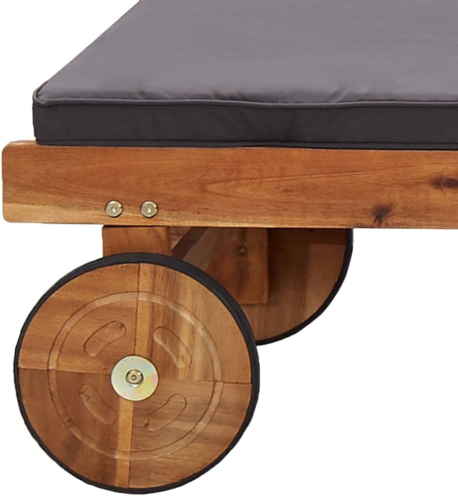 Sun Lounger with Cushion,Backyard Chaise,Napping Loungers,Comfortable Loungers,Portable Loungers,Patio Lounge Chair,Adjustable Backrest and Footrest,for Patios,Pools,Lawns,Camping,Solid Acacia Wood