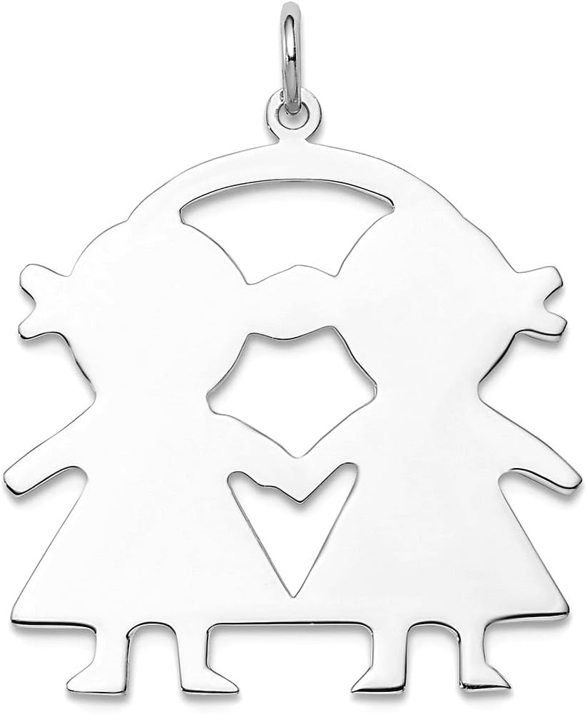 JewelryWeb 925 Sterling Silver Polished Engraveable Girl Disc Charm 32x27mm Wide 0.46mm Thick Pendant Necklace for Women