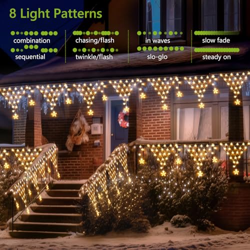 Christmas Lights Outdoor Decorations 218 LED 13.8ft Curtain Fairy Lights with 12 Drops, Clear Wire LED String Light Decor with 8 Modes for Wedding Party Holiday Christmas Indoor Outdoor Decor - Image 4
