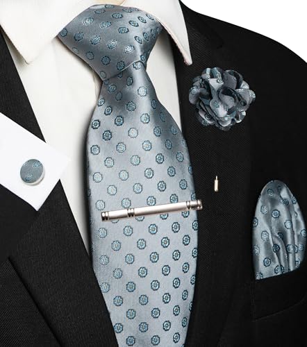 Image of JEMYGINS Mens Tie and Lapel Pin Necktie Pocket Square Cufflinks and Tie Clip Sets for Business Casual 5PCS