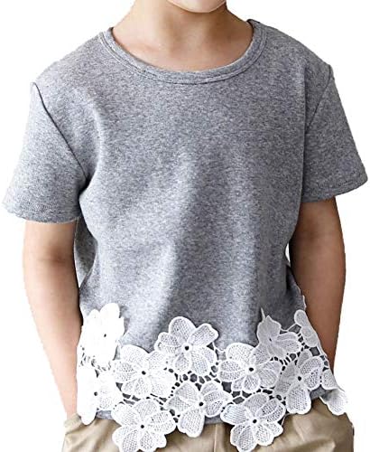 （04:30時点） [Bee] ビー 半袖トップス ガールズ 女の子 キッズ 花レース レース 花 春 夏 090cm グレー地×ホワイト花レース