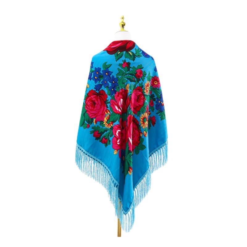 Oversized retro style women's print square multi-functional shawl Ethnic scarf Large square scarf tassel2