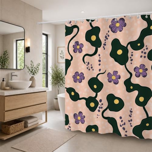 Rideau douche polyester imperméable et lavable en machine avec base lestée fleur - 4