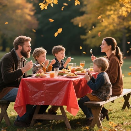 Image of 12 Pcs Plastic Tablecloths, Disposable Rectangle 54 x 108 Inch Waterproof Table Covers for Fall Harvest Thanksgiving Day Family Birthday Baby Shower Party Decorations