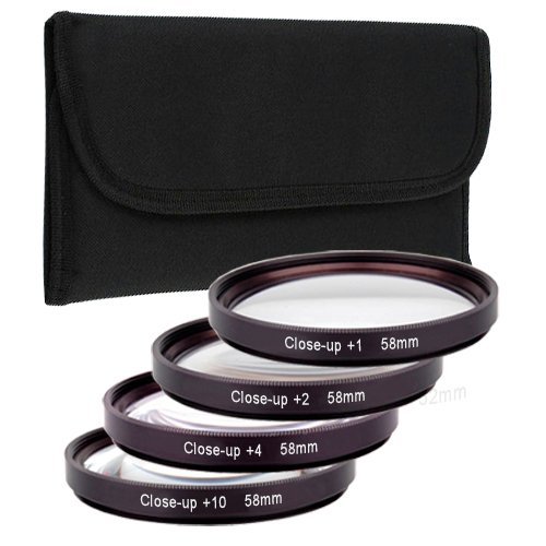 Essential Lens Accessory Kit for 58mm Canon Rebel and EOS Series Cameras T5i T4i T3i T3 T2i T1i XT XTi XSi SL1 700D 650D 600D 550D 500D 450D 400D 350D 300D 1100D 100D 60D 7D and More --Includes: 58mm Filter Kit (UV, CPL, FLD) + 58mm Macro Close-Up Set (+1 +2 +4 +10) + Tulip Flower Lens Hood + Lens Cap Cover + JB Digital Microfiber Lens Cleaning Cloth