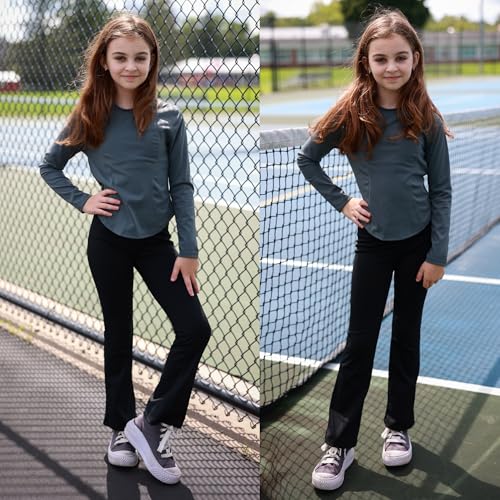 BIG ELEPHANT 3 Pack Girls Athletic Shirts Long Sleeve, Trendy Kids Active Yoga Tees, Cute Tops for Teen Girls3