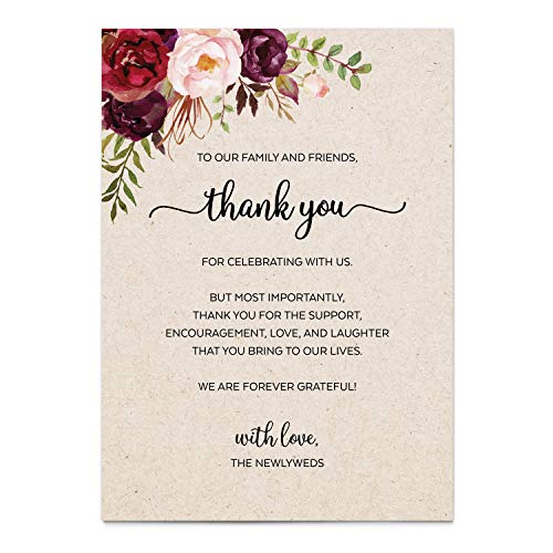 321Done Thank You Place Setting Cards, 5x7, Red Roses Tan, Newlyweds