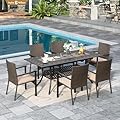 Sophia & William 7 Pieces Expandable Outdoor Dining Set for 6 People, Extendable Rectangular Cast Aluminum Patio Table and 8 Rattan Chairs Set, All Weather Patio Dining Set with 2.1?Umbrella Hole