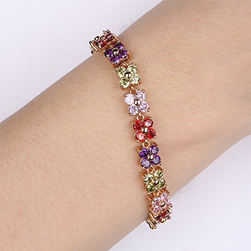 Gulicx Women's Gold Plated Copper Austrian Crystal Women Tennis Bracelet Multicolor #TOP4