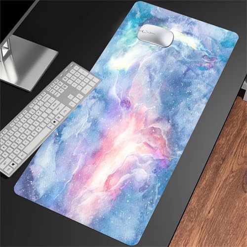 Duża podkładka pod mysz do gier 1000 x 500 x 2 mm podkładka pod mysz XXL, podkładka pod mysz do gier z przeszytymi krawędziami i antypoślizgową gumową podstawą, do domu i biura (niebieski marmur)