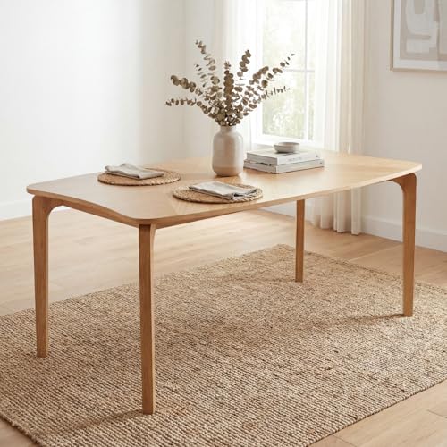 Image of DUOMAY Mid-Century Modern Oak Color Dining Table, 63 inch Rectangular Kitchen Table with Solid Wood Legs, Curved Edges, 6-Person Table for Dining Room Living Room Kitchen