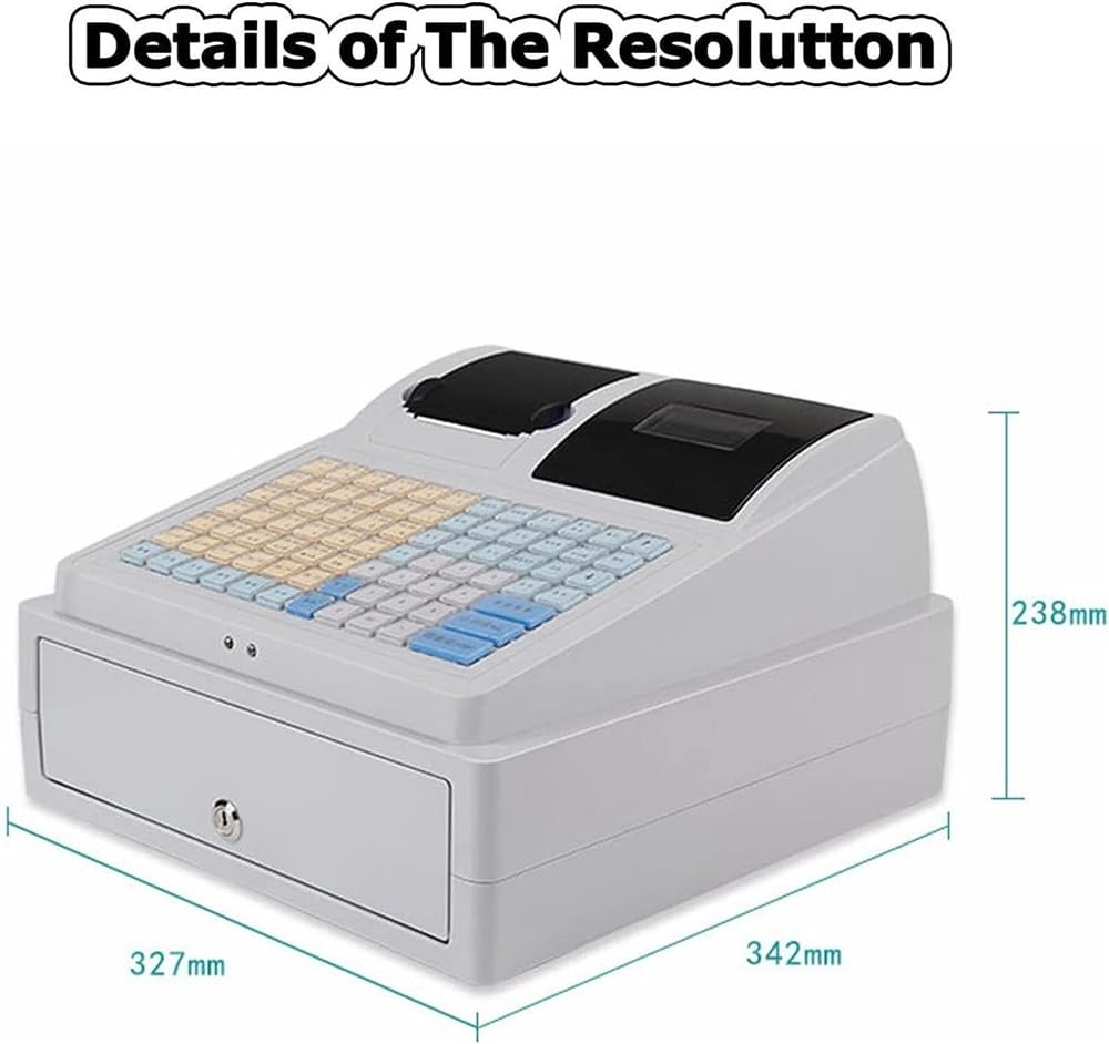 Caja registradora con Sistema POS, con Teclado Plano e Impresora térmica, multifunción, para Comercio minorista, supermercado y Restaurante.