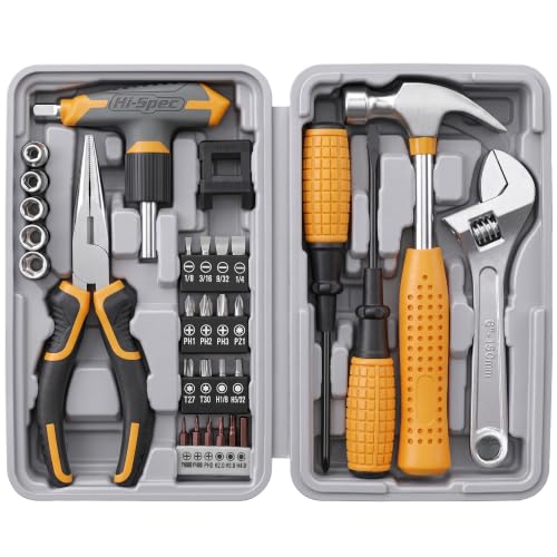 Image of Hi-Spec 30pc Magnetic T-Handle Ratchet Wrench and Screwdriver Set. Small Compact Hand Tool Kit Set with Sockets for Home & Car & Office. Toolkit Starter Repairs in a Portable Tool Box Case