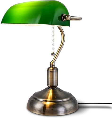 Miniatura 1 de Lámpara de cristal verde, pantalla de cristal, lámpara de escritorio, lámpara de escritorio, bombilla clásica retro con base E26 incluida, lámpara