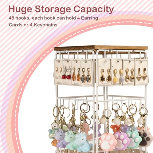 Image of 360 Rotating Earring Display Stands for Selling, Earring Rack Display Holder Stand, Jewelry Display for Vendors Selling Earring Cards, Necklaces, Bracelets, Hair Accessories (48 Hooks)