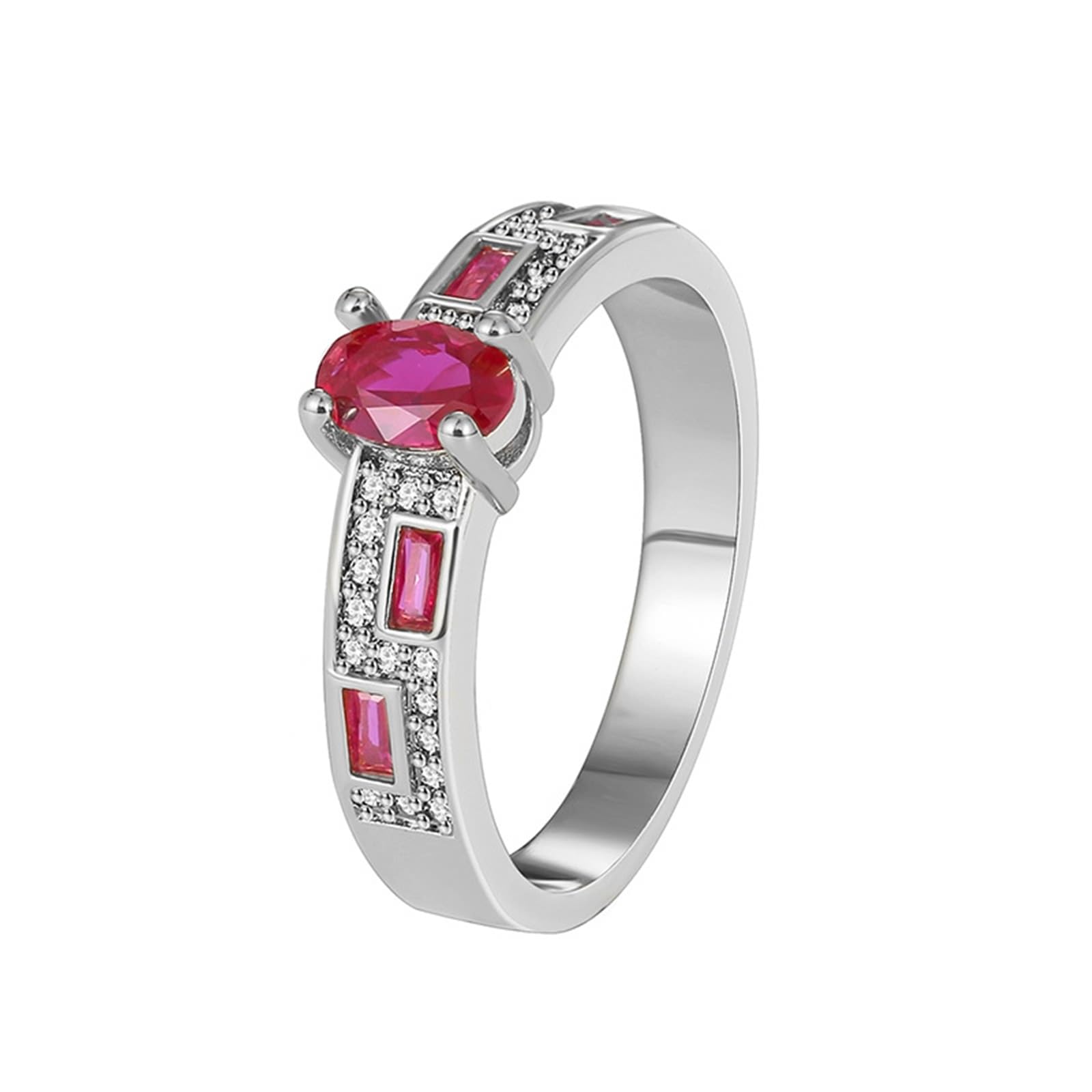 9 Karat/14 Karat/18 Karat Weißgold Ring Damen Laborgeschaffener Rubin Rot, Ringe Elegant