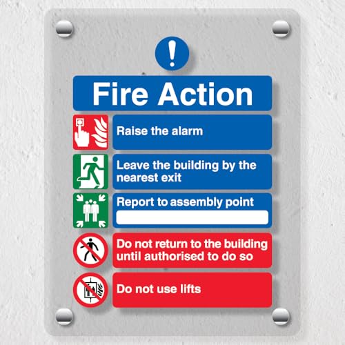 Panneau incendie Fire Action Notice en Perspex transparent pour sécuriser les ascenseurs