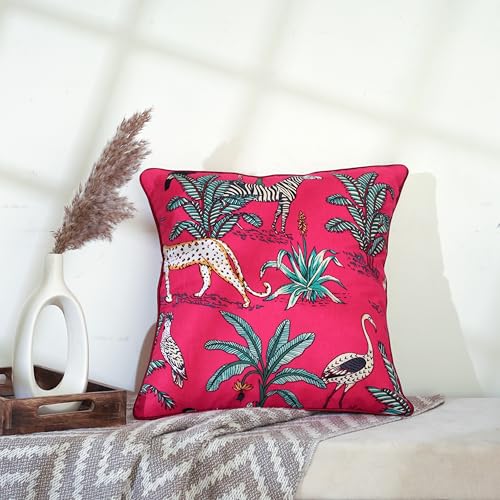 Image of Pink Cushion Covers 16x16 inch Set of 5 Animal Theme Printed Cotton Decorative Cushion Covers 40 cm x 40 cm Pack of 5