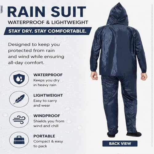 Image of BENAVJI Men's Waterproof Rain Wear Combo | Hooded Raincoat Suit with Pants for Riding, Camping & Travel