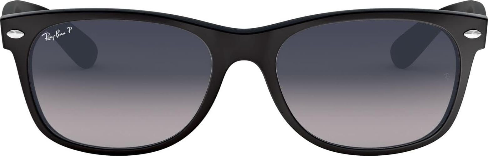 Photo 1 of Ray-Ban Unisex RB2132 New Wayfarer Polarized Square Sunglasses, Matte Black/Polarized Blue Gradient Grey, 55 mm