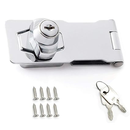 4 inch Keyed Hasp Lock Twist Knob Keyed Locking Hasp for Doors Cabinets, Zinc Alloy Plated