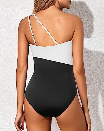 Image of Holipick One Shoulder One Piece Swimsuit for Women Tummy Control Bathing Suits Modest Full Coverage Keyhole Swimwear