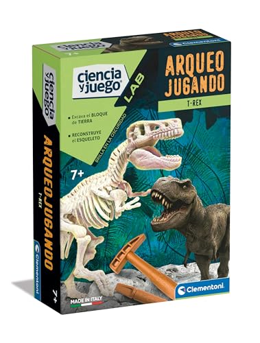 Clementoni 55541 Arqueojugando T-Rex fosforescente Juego de Ciencias, para Montar tu Propio Dinosaurio fosforescente y Descubrir la Ciencia de la arqueología, A Partir de 7 años