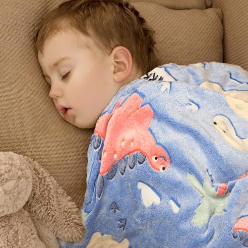 Image of TONY STARK ULTRAAGLOW Glow in The Dark Blanket for Kids (0-15 Years, 200x152 Cm) Soft Flannel Fleece Throw, Cozy & Warm All-Season Radium Blanket, for Boys & Girls (Prehistoric Snooze)