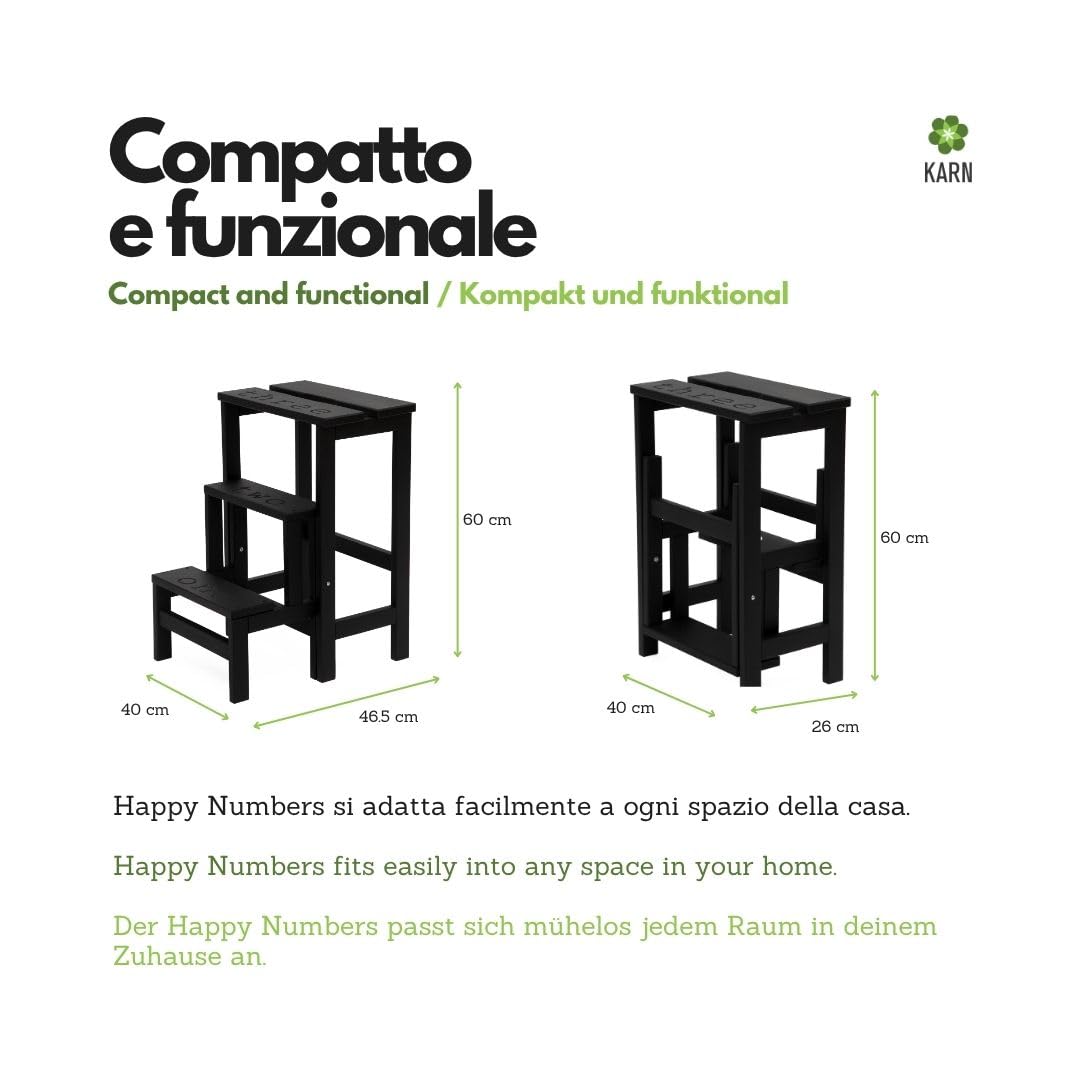 Marchepied escabeau Karn Happy Numbers en Bois de hêtre – marches rotatives numérotées avec sécurité – Cuisine Maison Made in Italy