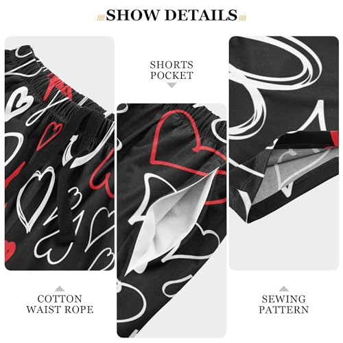 Fisyme Mens Pajama Shorts Heart Black Love Valentines Men Pj Lounge Sleep Shorts2